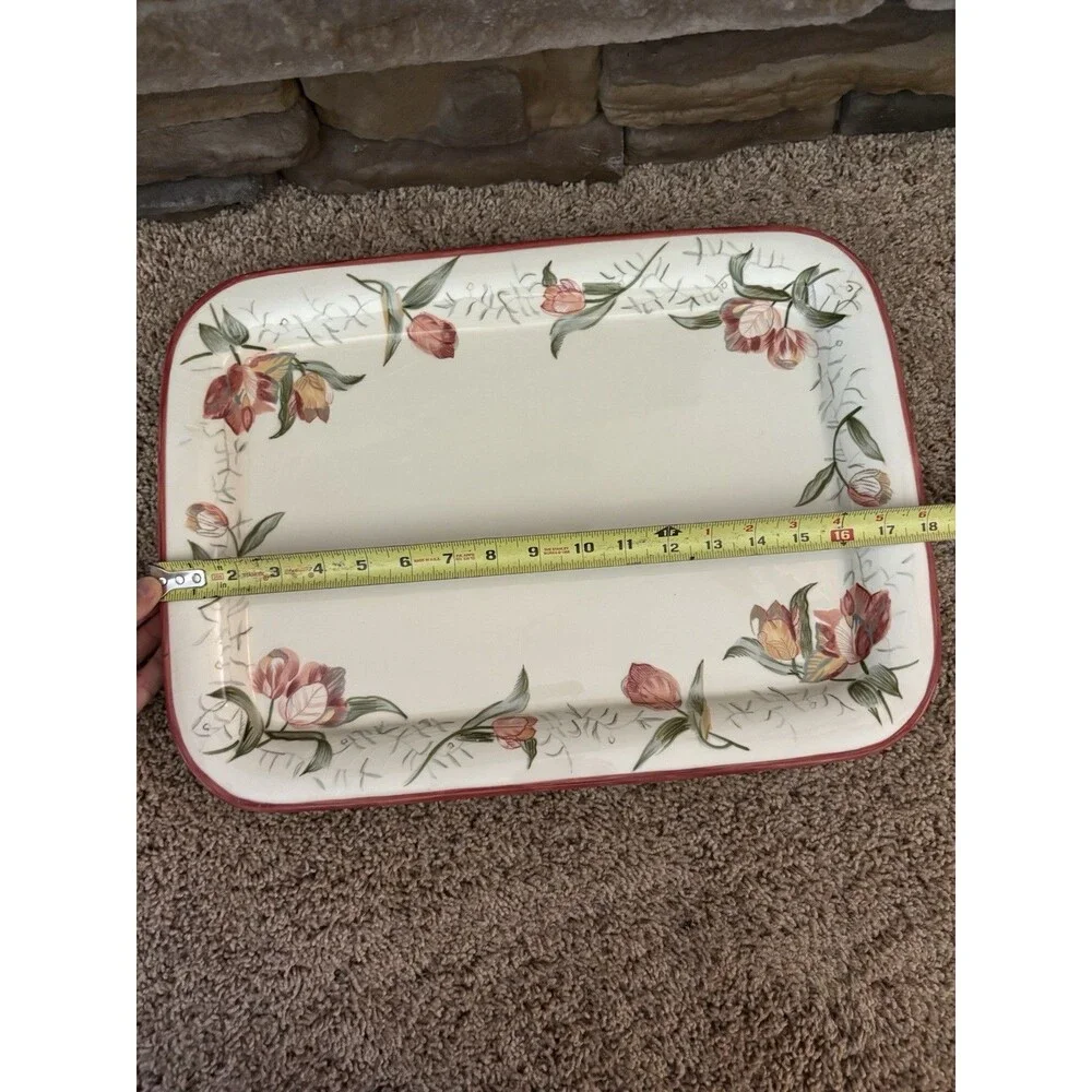waverly garden room serving platter 18 By 13 Rectangle Crackle Floral Pattern